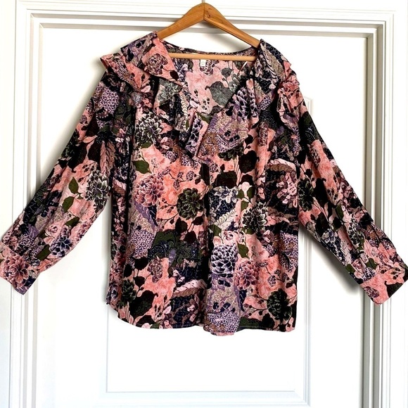 NWT Terra & Sky Peasant Blouse Womens 2X cotton Plus Ruffles Cottage core - Picture 1 of 14